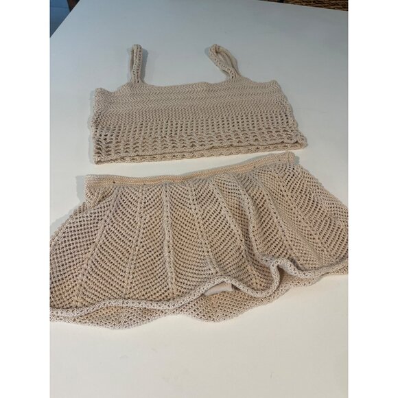 Beige Crochet Crop Top & Skirt Set By FP Beach U.S. Small Handmade-Look Knit Lig - Picture 10 of 10